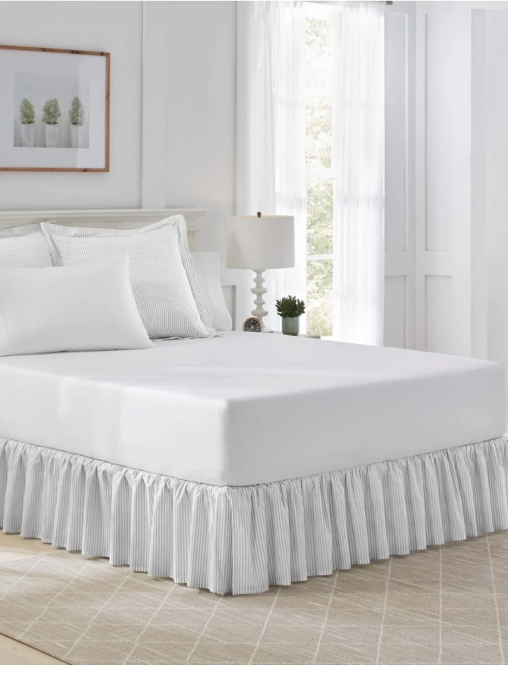 Laura Ashley TWIN Bed Skirt 100% Cotton 14.5” Drop - Ticking Stripe Gray